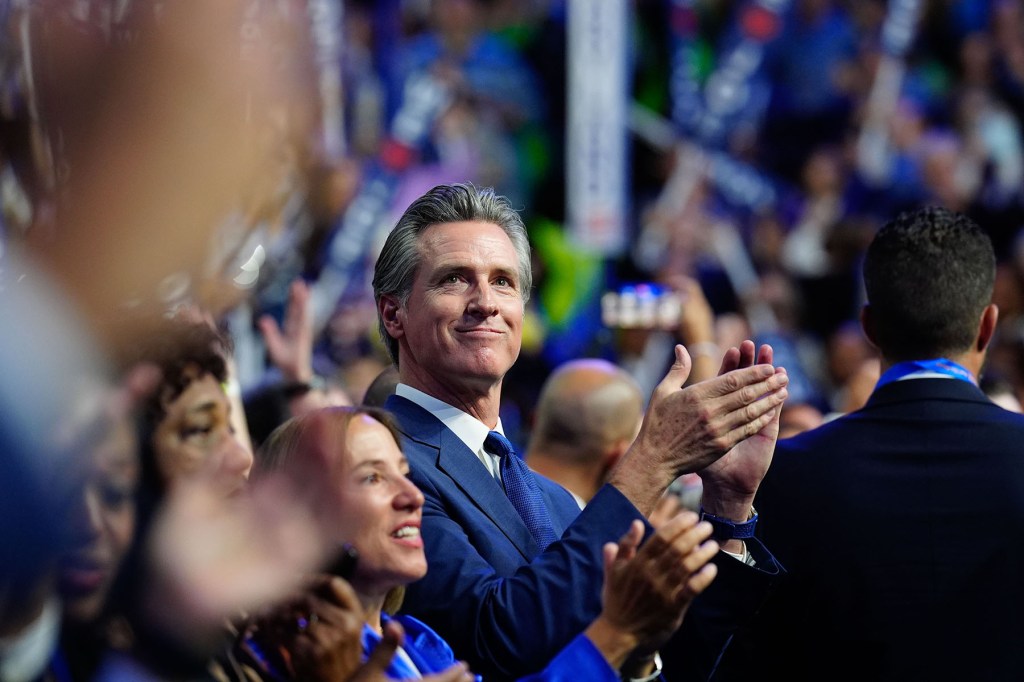 California Gov. Gavin Newsom attends the first day of the Democratic National Convention in Chicago.